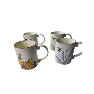 SPECTRUM DESIGNZ Yellow Sunflower + Lavender Flower Garden Bee Mugs Set of 4
